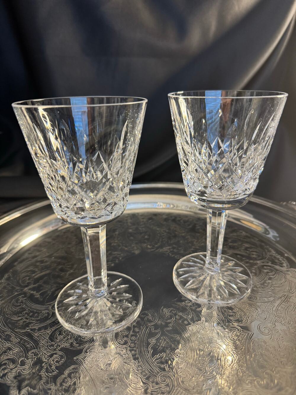 Set of 2 Waterford Irish Cut Crystal Lismore Claret Glasses